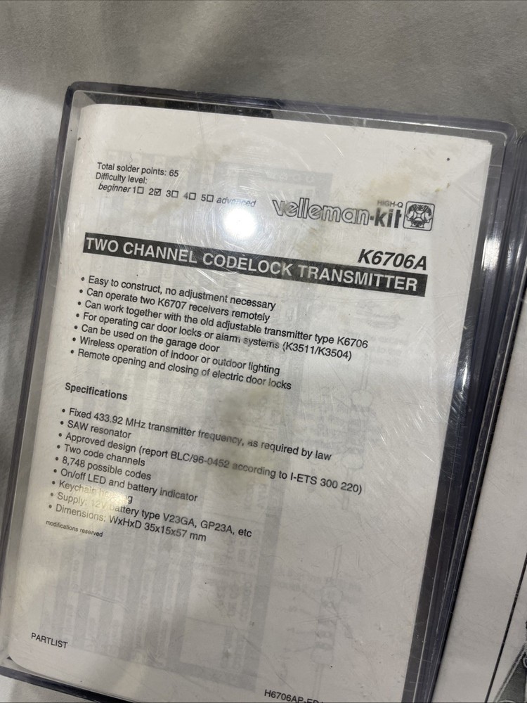 Velleman Kit Codelock K6707 K6706a