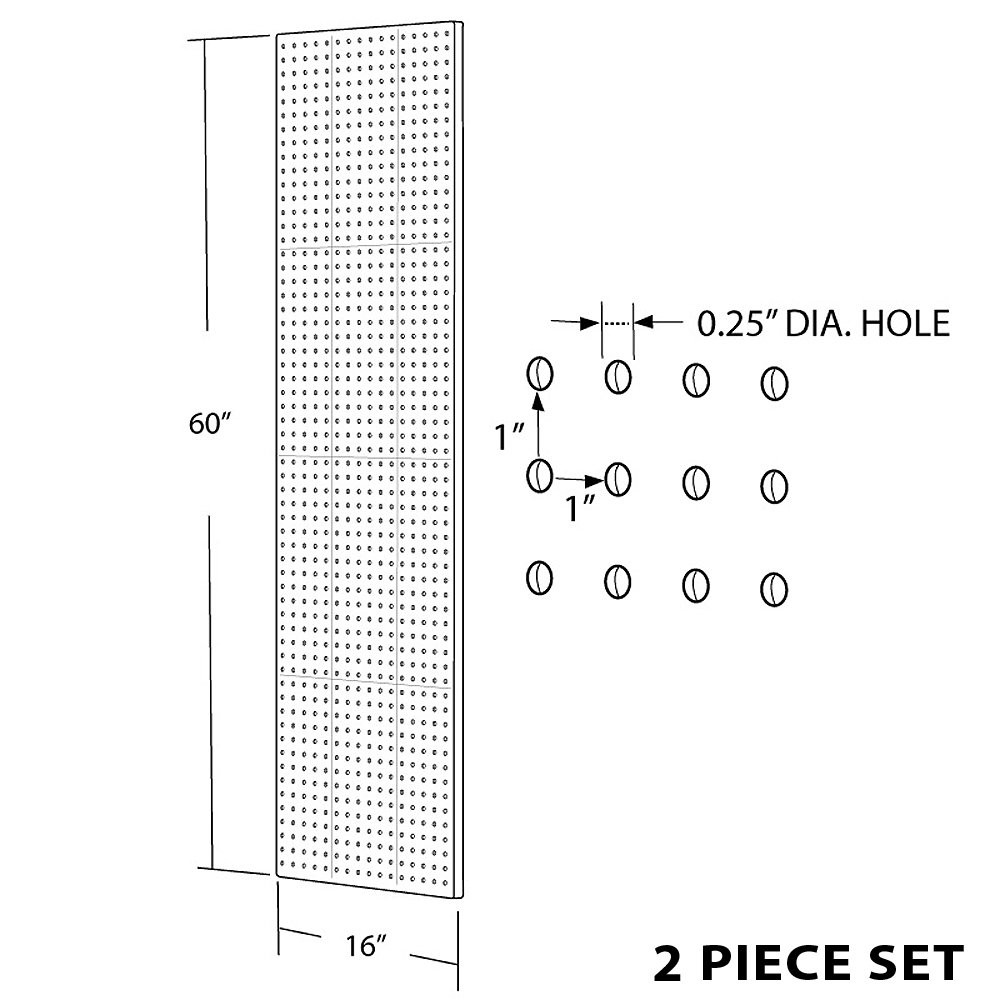 Azar 771660WHT Pegboard 1Sided Wall Panel, White Solid Color, 2Pack