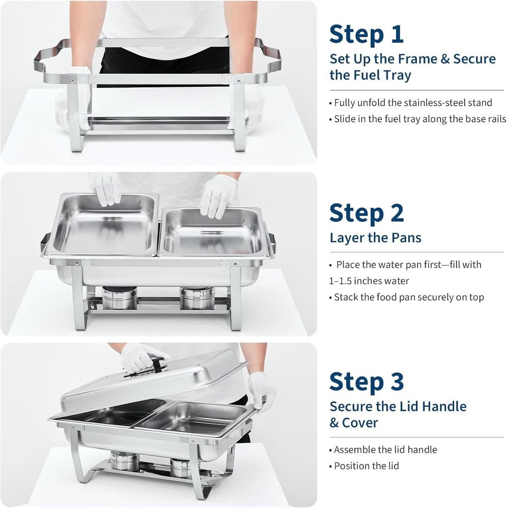 4-Pack Rectangular Chafing Dish, Dual Compartment Stainless Steel Buffet Warmer