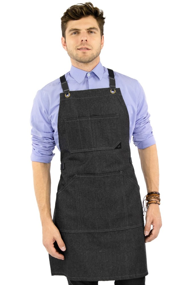Work Apron - Pro Denim or Twill, Leather Trim, CrossBack - Chef, Bartender
