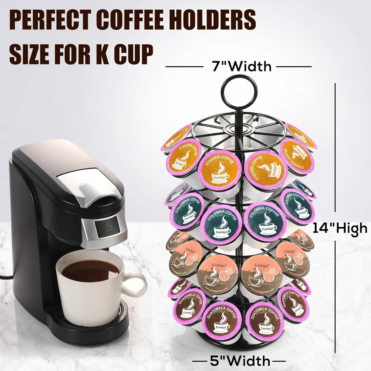 4-Tier K-Cup Holder Compatible with 36 K-Cups, Coffee Pod Carousel Storage Stand