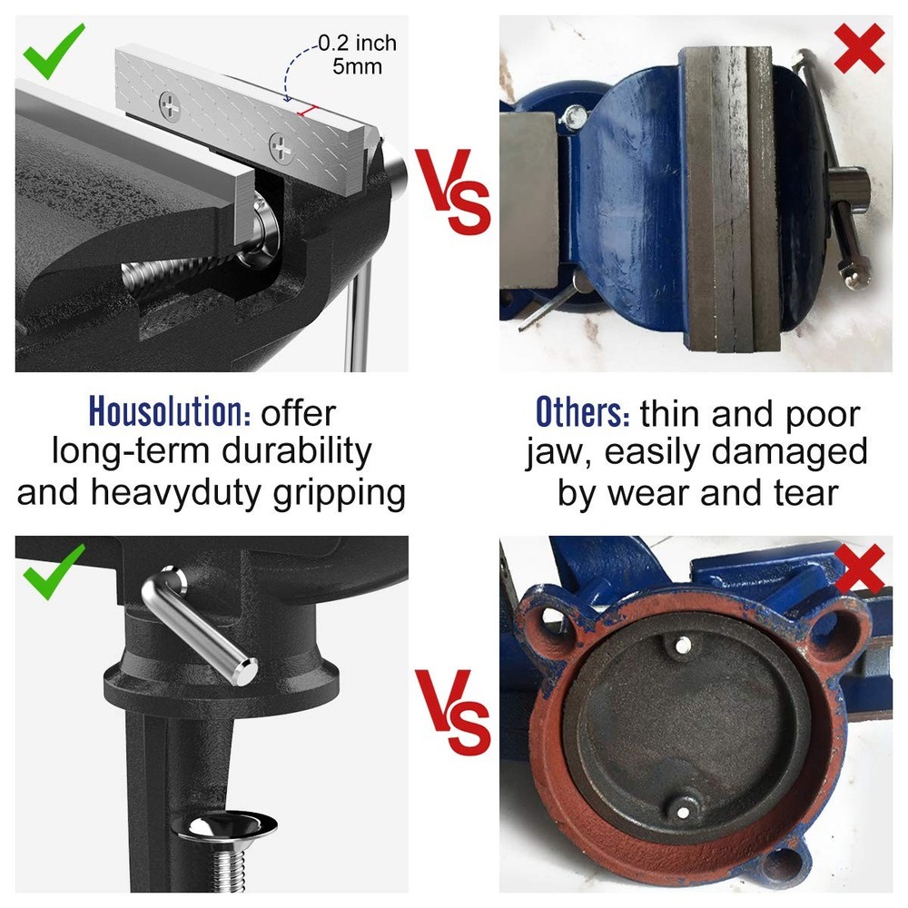 Housolution 3" Universal Swivel Base Table Vise 360° Rotating Bench Clamp