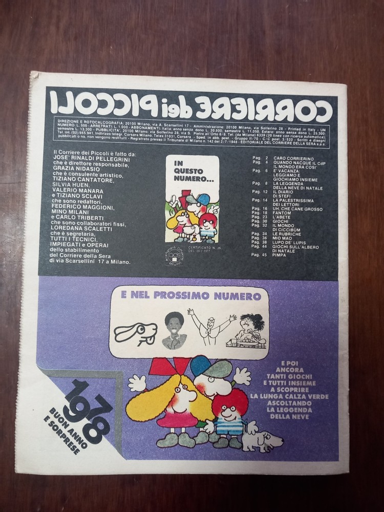 CORRIERE DEI PETITS 1978 CHOICE NUMBERS curtain