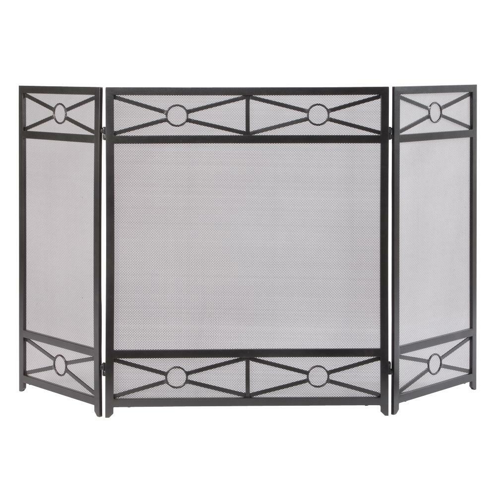 Pleasant Hearth Fireplace Screen 3-Panel Vintage Iron Gray Crisscross Pattern