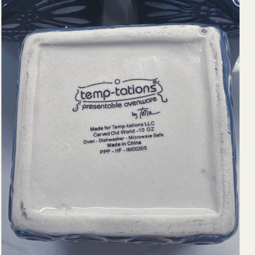 Temptations Old World Blue Ceramic Individual Ramekins Presentable Ovenware