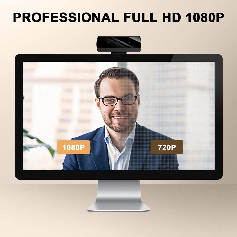 1080P Webcam with Microphone, Full HD Video Calling Web Camera, HD Light Corr...