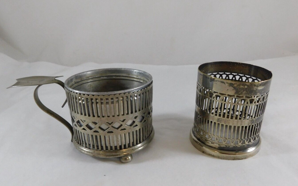 Silver Plated Coaster Cup Holder & Glass