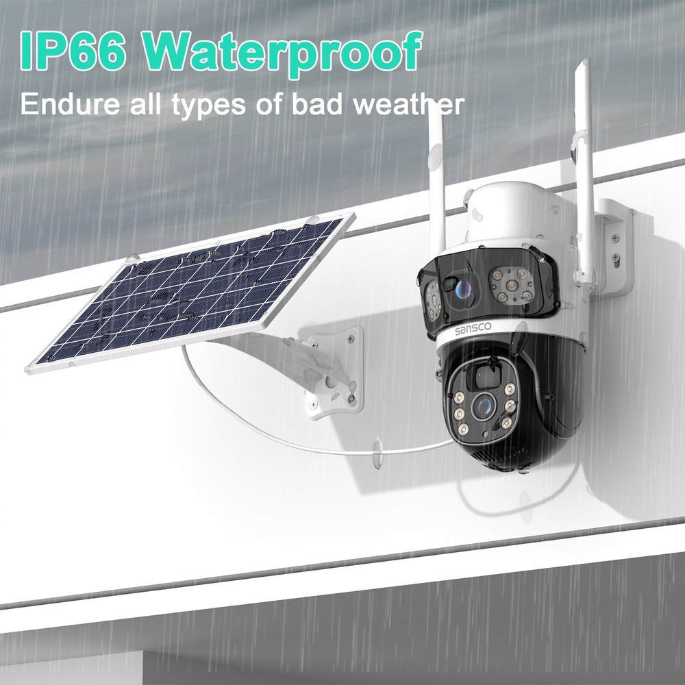 4MP WiFi Solar Battery Powered Wireless Security Camera Sys Outdoor PTZ Audio