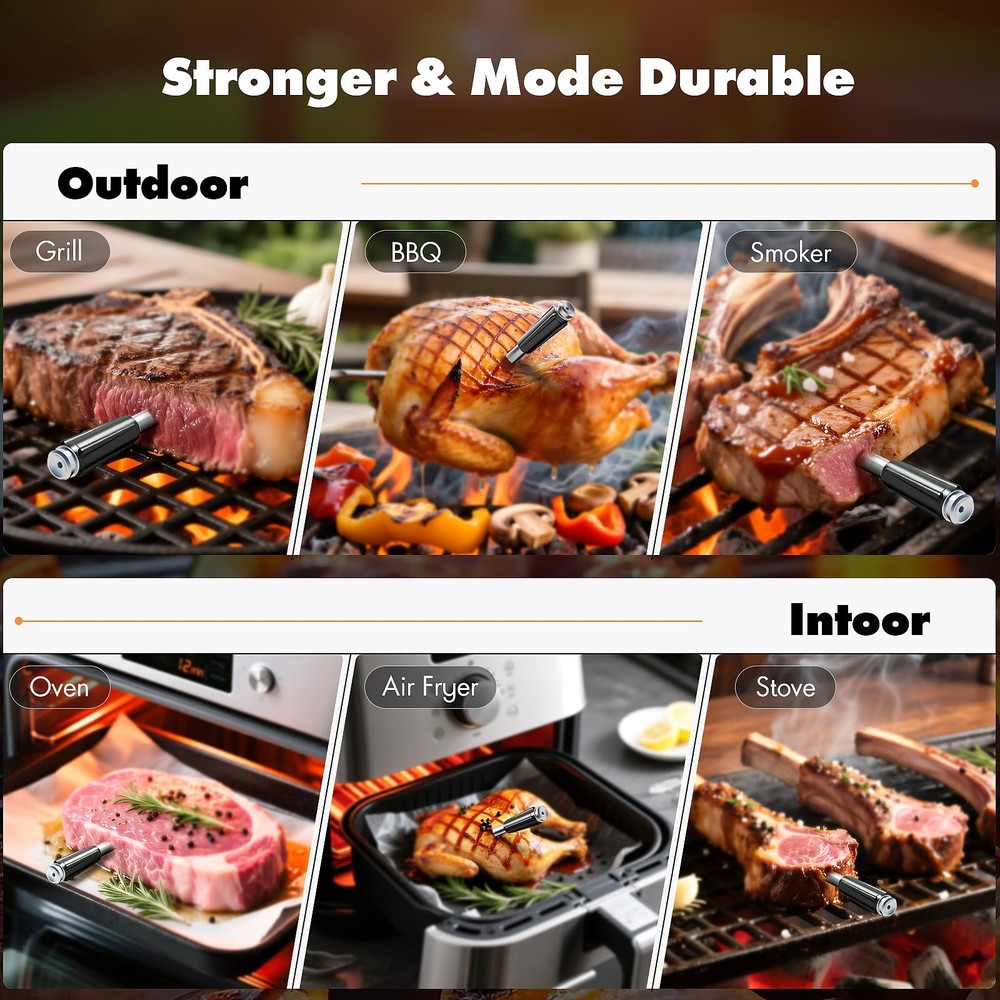 Bluetooth Wireless Meat Thermometer with 2 Ultra-Thin Silver And Black