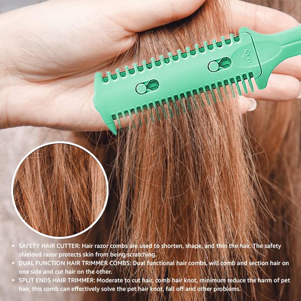 3 Pack Double Sided Haircut Razor Comb Split Ends Trimmer Styler Green