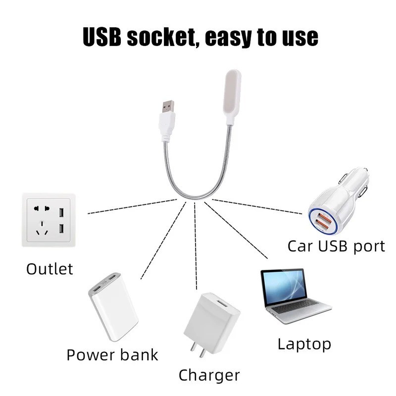 2x USB Laptop Computer PC Reading Lights Metal Flexible Bendable White/Black