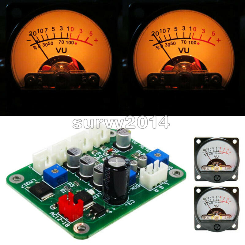 2pc 10-12V VU Panel Meter 500UA Warm Back Light Recording +Cable w/Driver Module