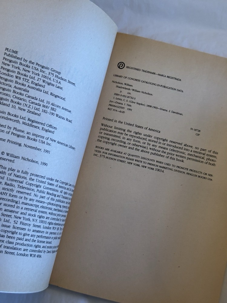 SHADOWLANDS William Nicholson - C S Lewis Play SCRIPT