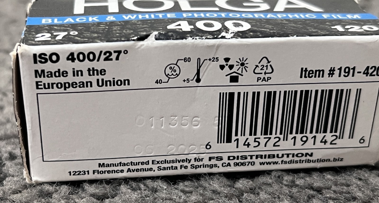 Lot of (2) Holga 400 ISO Black & White Photographic Film, 120 Size