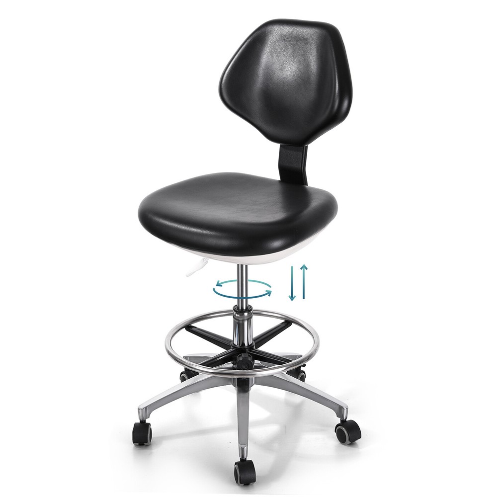 Dental Assistant Stool Chair Adjustable Hydraulic Mobile Stools Waterproof BLACK