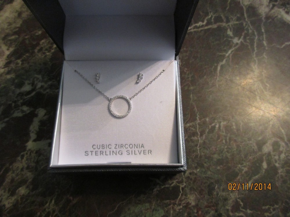 PRIMROSE Cubic Zirconia Circle Pendant & Stud Earring Set Sterling Silver