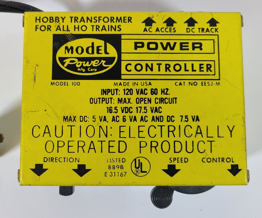 Vintage Model Power Model 100 EESJ-M Train Transformer Power Controller HO Scale
