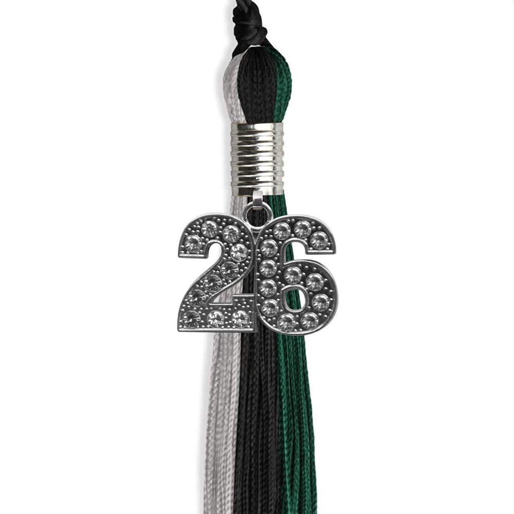 Endea Graduation Black/Teal/Grey Tassel With Silver Date Drop
