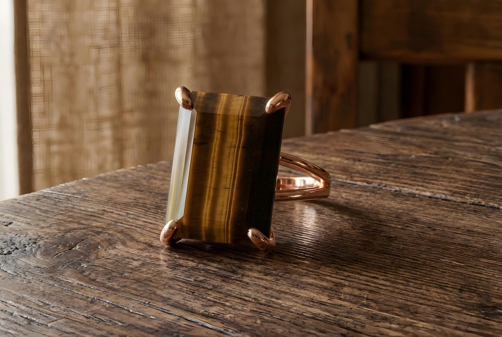 Sterling Silver Tiger Eye Ring Handmade Rectangle Gemstone Lightweight Fit