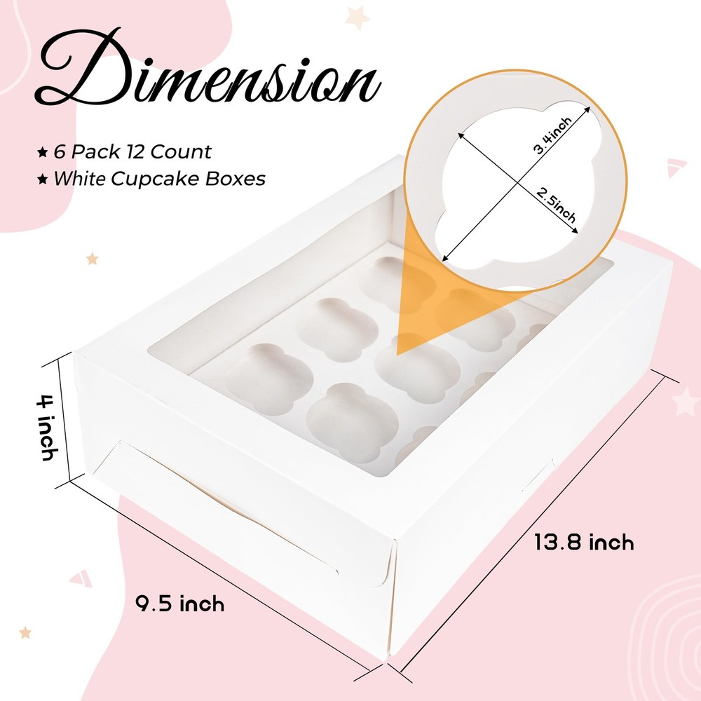 6 Pack Cupcake Boxes 12 Count Containers Window Cardboard Carrier White Muffin