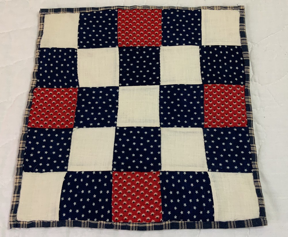 Vintage/Antique Patchwork Quilt Table Topper, Nine Patch, Early Calico Prints