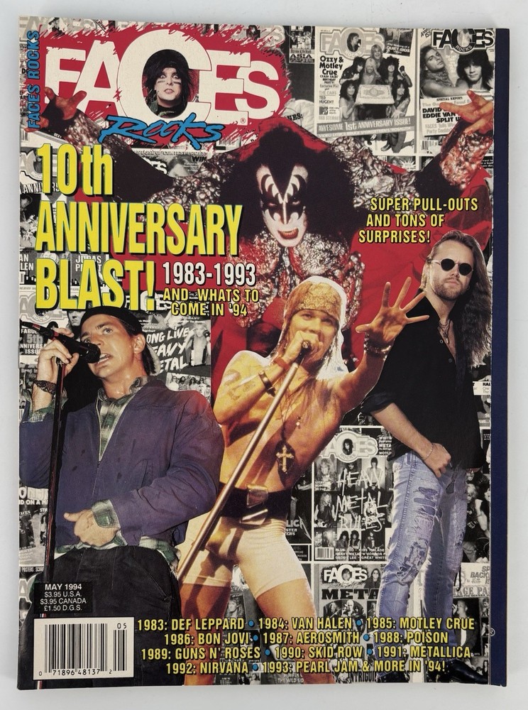 Faces Rocks Magazine May 1994 “10th Anniversary Blast! 1983-1993 KISS Pearl Jam