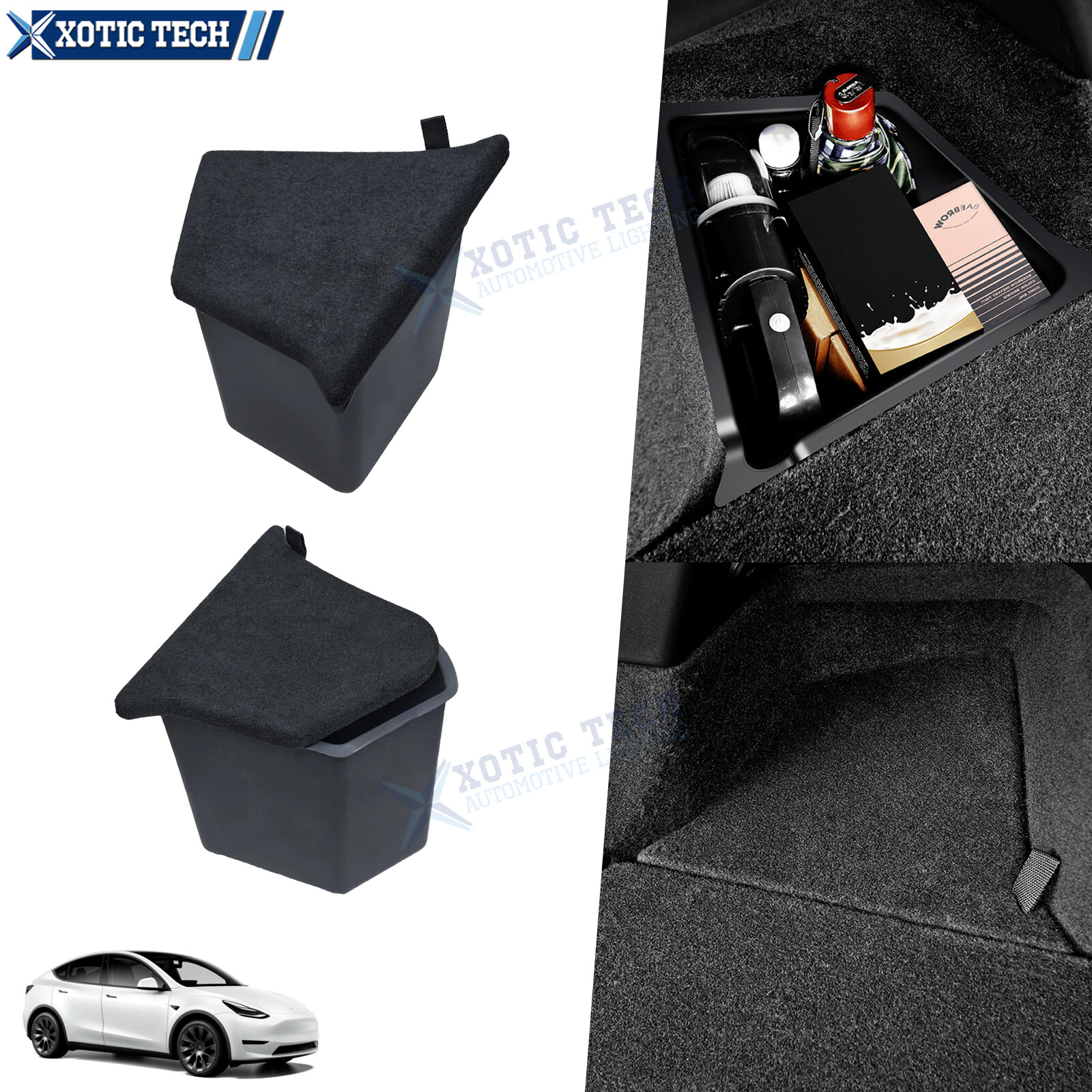 Set of 2 Trunk Side Box Storage Grocery Bin Cover Holder Fit Tesla Model Y 2022+