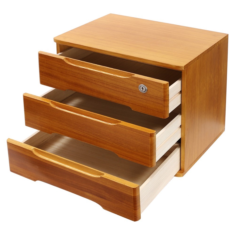 Modern Rectangle 3-Tier Desktop Storage Box Organizer with Lock Filing Cabinet
