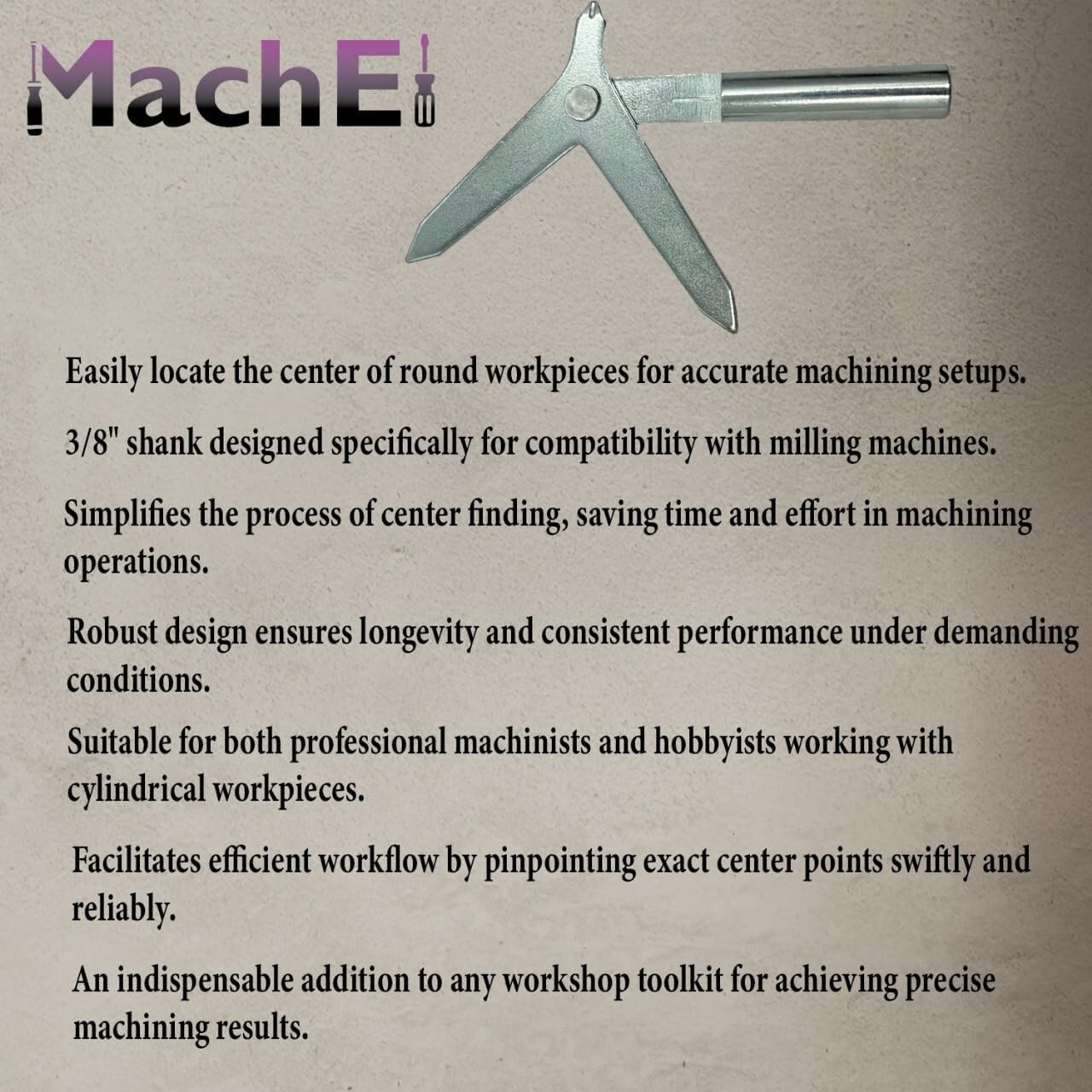 MachEl Round Bar Center Finder 3/8" Shank Tool for Milling Machine