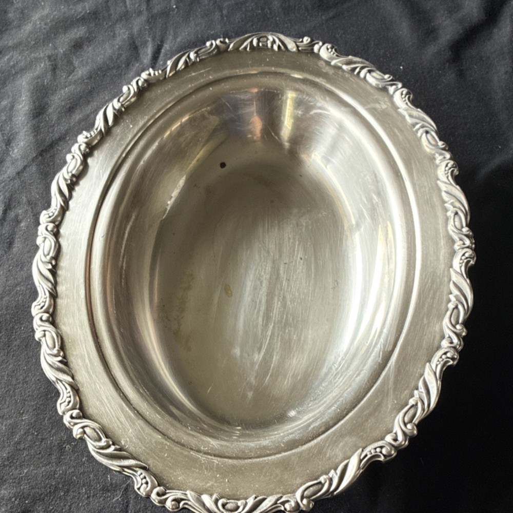 Victorian Silverplate Oval Bowl with Ornate Decorative Rim Decor Pattern