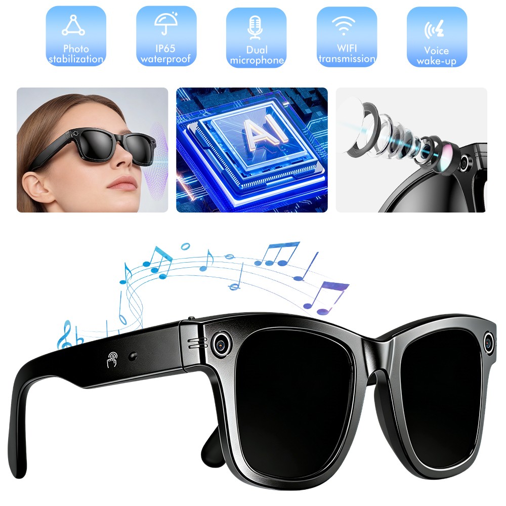 AI Smart Glasses with HD Camera Voice Translation BT Video Recording Sunglasses