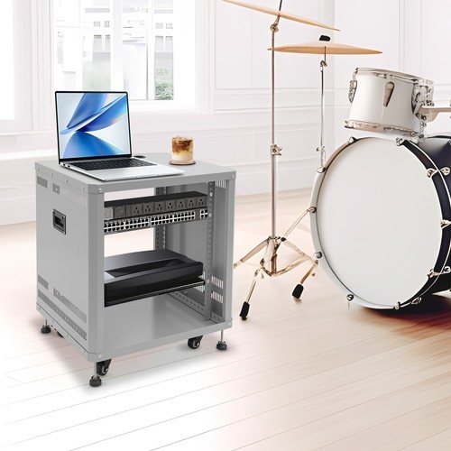 Network & Stereo Rack Rolling Server Rack Open Cabinet with Caster Wheels Grey