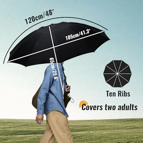 Travel Compact Umbrella Windproof - Portable Automatic Umbrellas Black-46inch