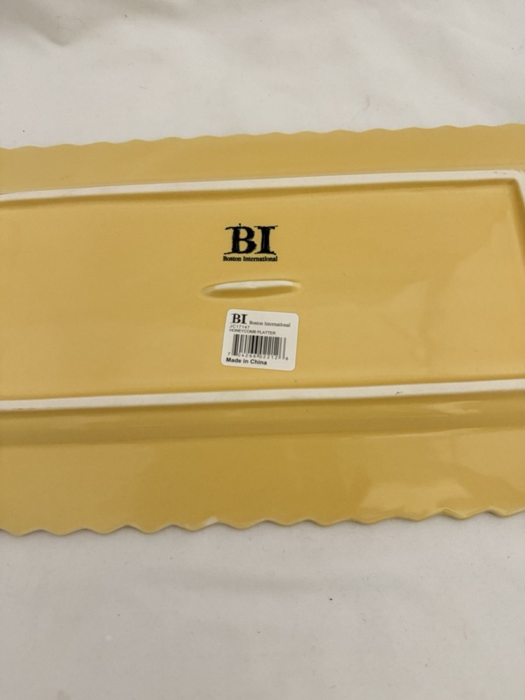 Boston International Rectangular Ceramic Serving Platter 13x7.5 Honeycomb