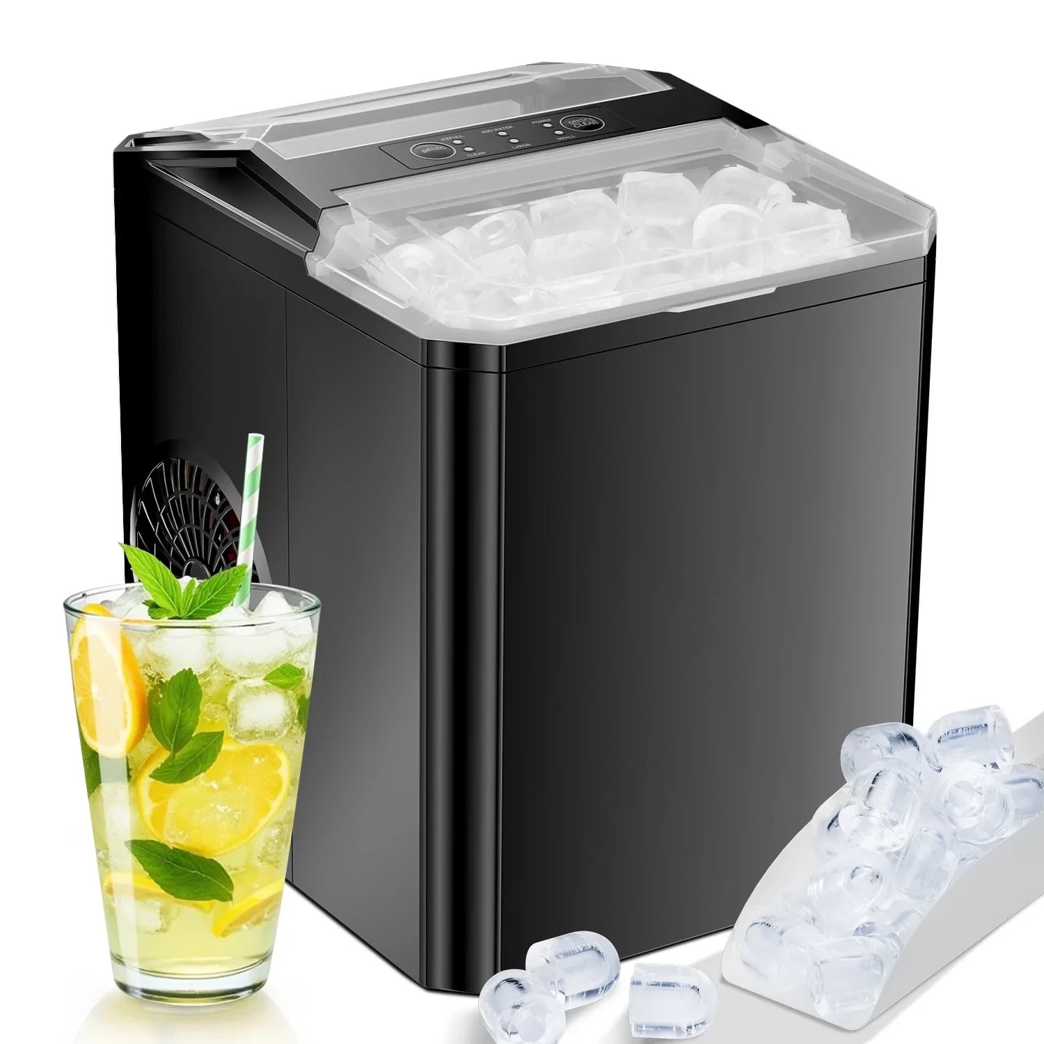 Ice Maker, Portable Countertop Icemaker Machine, Self Cleaning Quiet 2 Size Cube