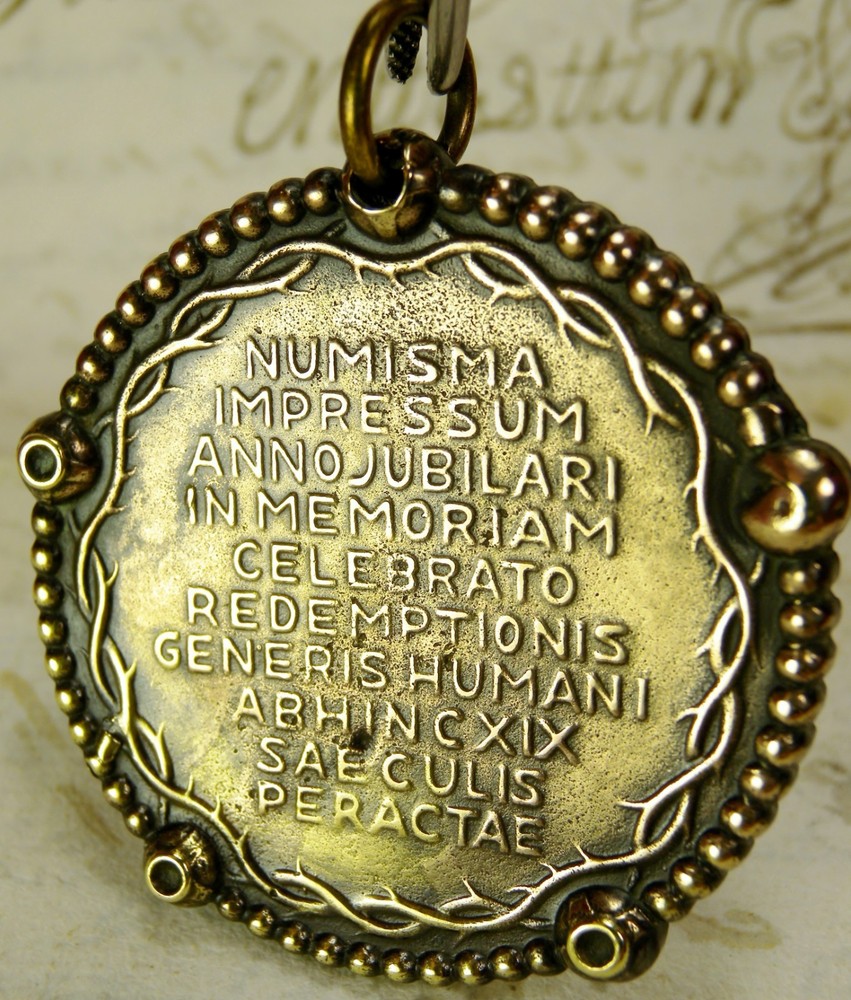 RARE WWII Chaplains Complete Catholic Rosary Fob 1933 Jubilee Year Bronze Medal