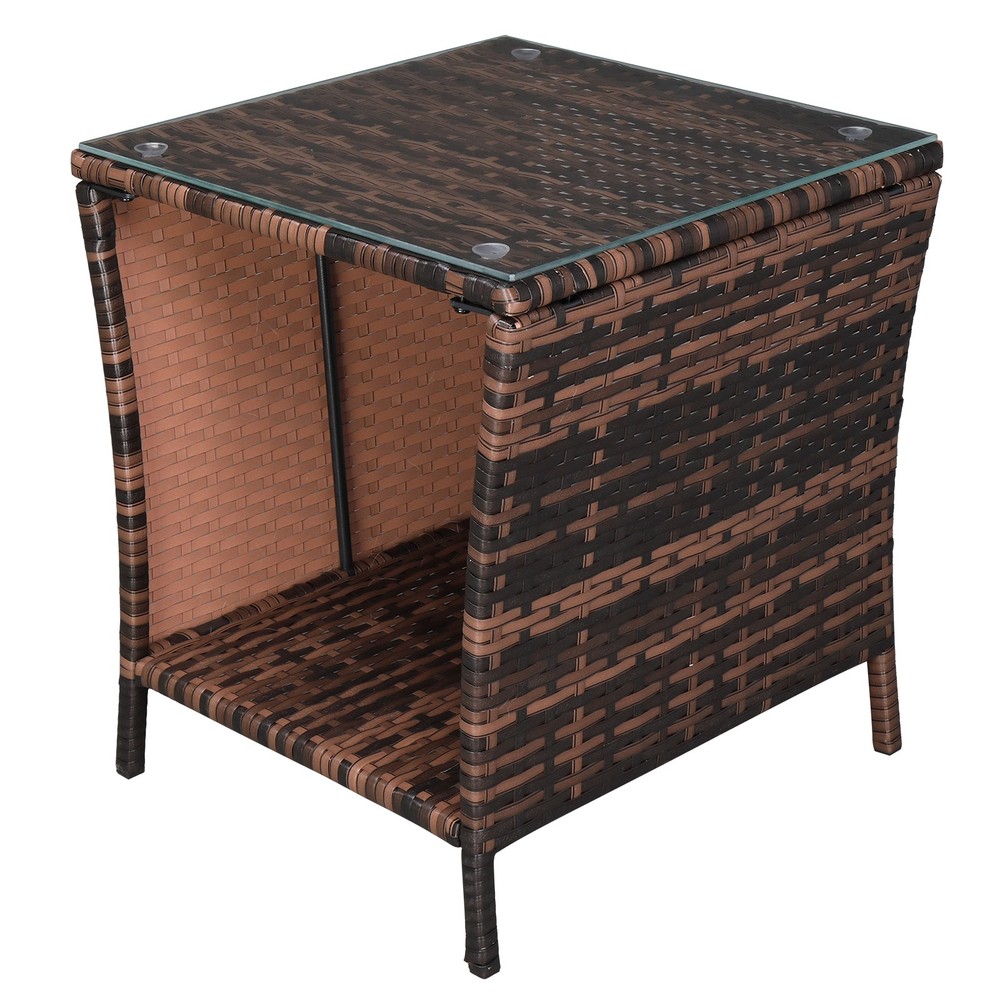 Glass Surface Brown Gradient Iron Frame Rattan Side Table,free ship