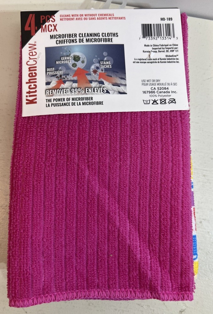 Microfiber Cleaning Cloths 19" x 15.5" 4Pcs 2 Printed 2 Solid Pink