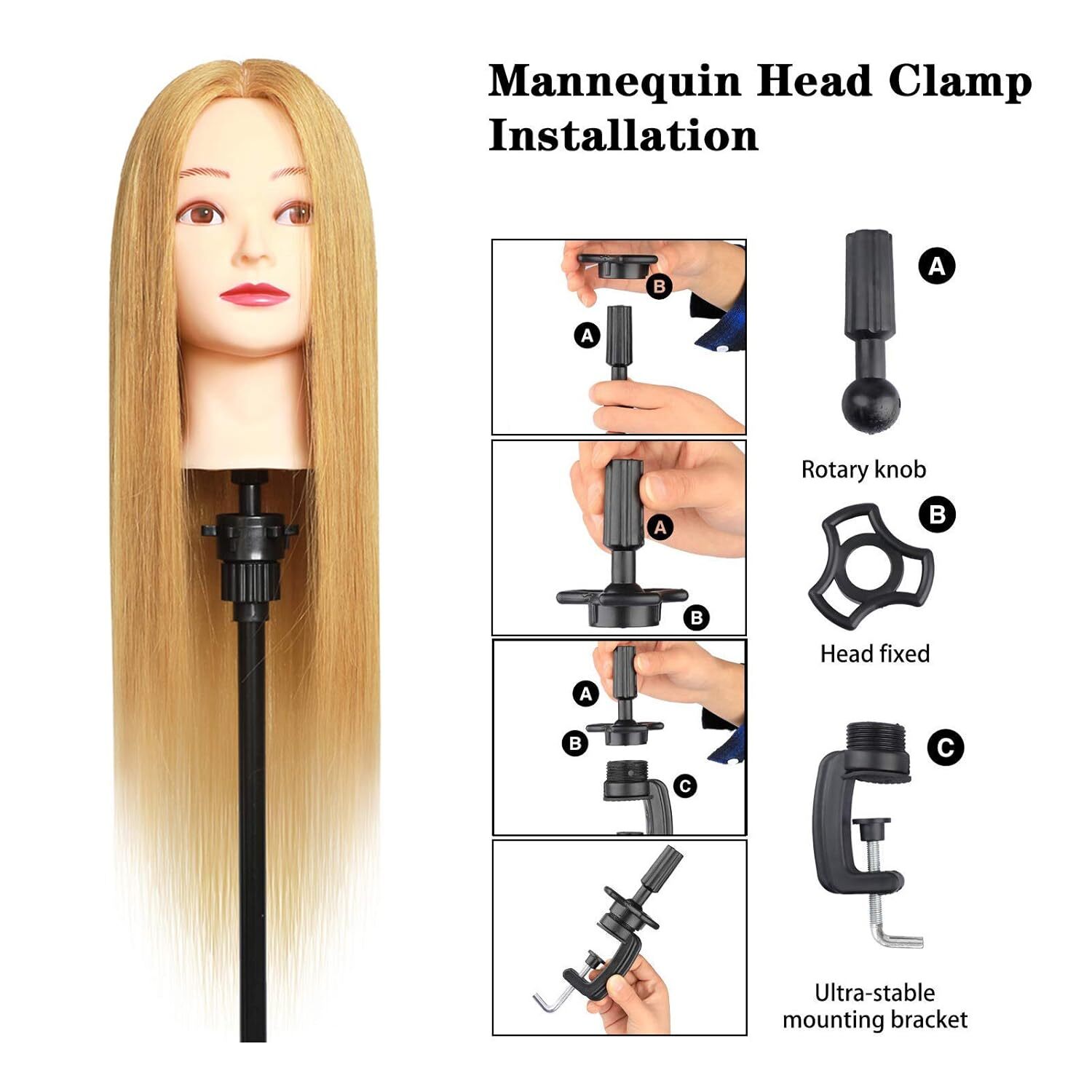 Mannequin Head 100% Real Hair Styling Training Head 24-27inch Manikin Cosmeto...