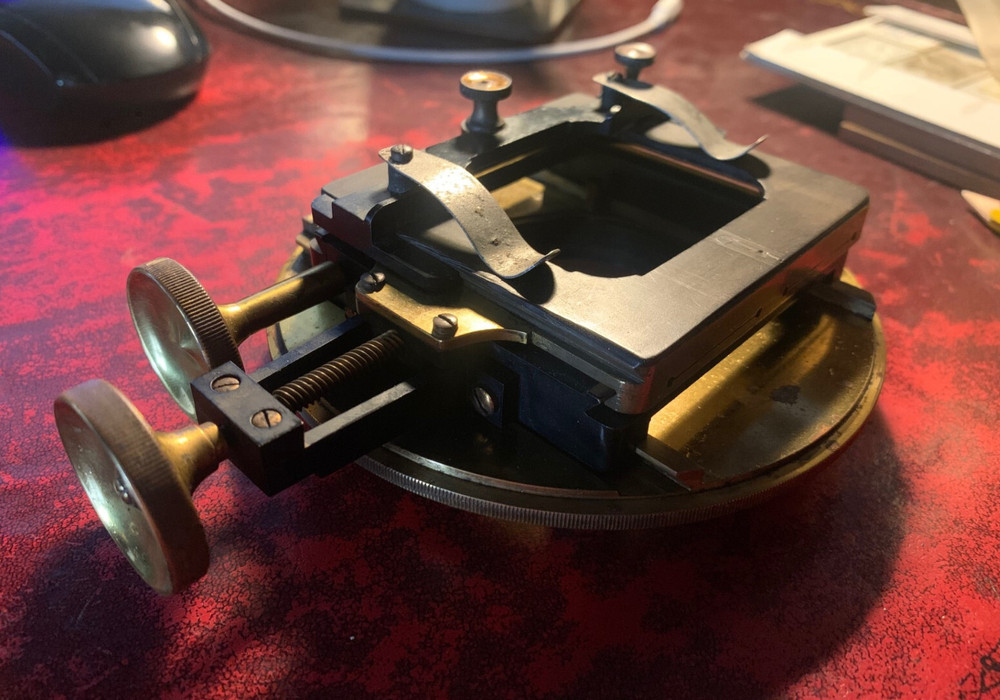Antique Brass Rotating Mechanical Stage for Watson Van Heurck Microscope c1910