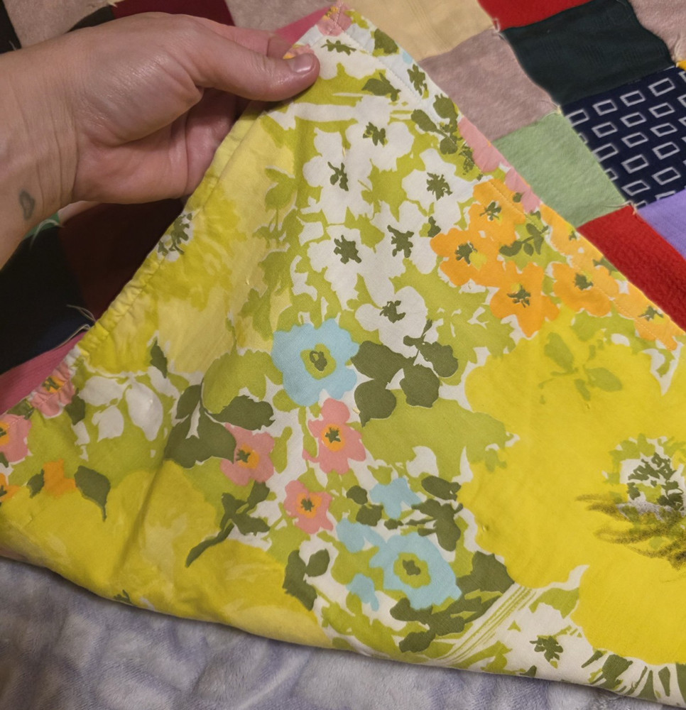Multicolor Patchwork Quilt Crib Size with Floral Backing, 48x36 in