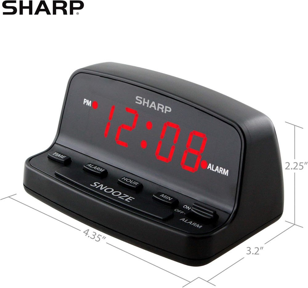 Sharp Digital Alarm Clock with Keyboard Style Controls, Battery Black