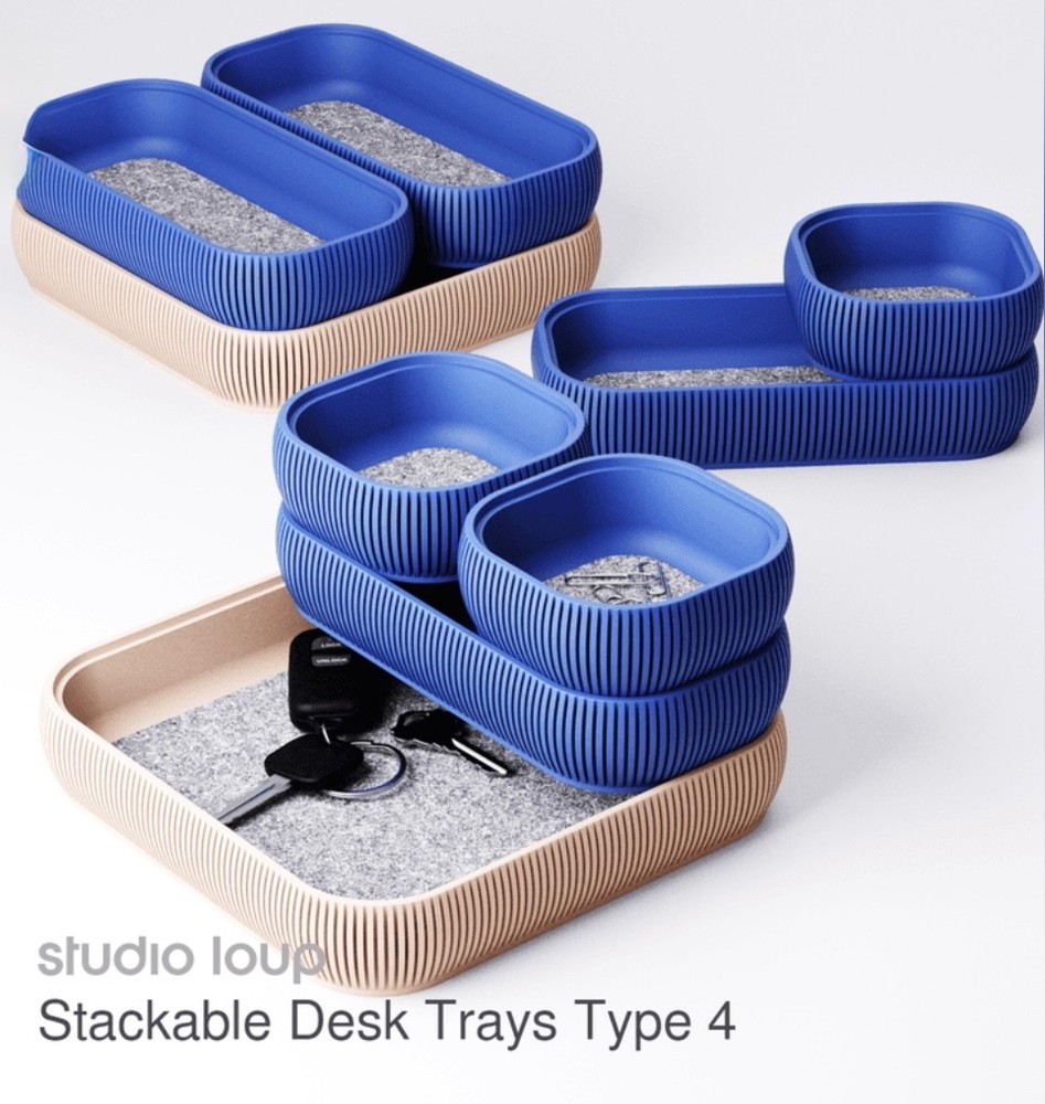 Studio Loup Stackable Desk Trays Type 4 Set Blue Beige Felt