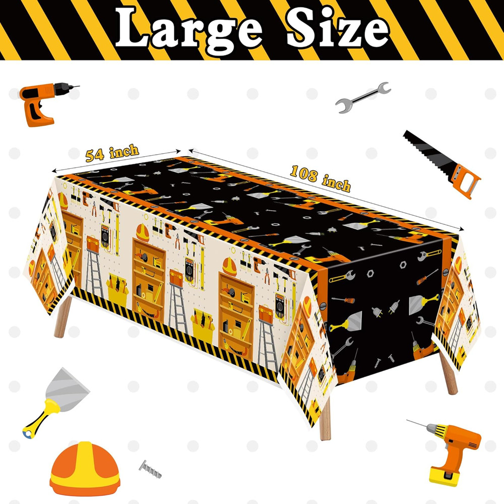 3 Packs Tool Theme Plastic Tablecloths Decoration Waterproof Rectangle Cute Tool
