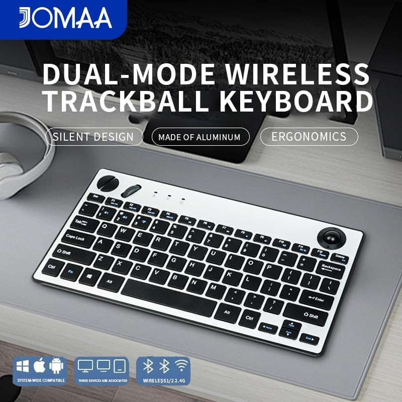 78 Keys Dual Mode Wireless Trackball Keyboard, Bluetooth 5.0 & 2.4G Wireless ...