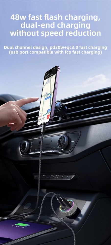 Car Bluetooth Speakerphone FM Transmitter Super Fast Charger Visor Clip Kit