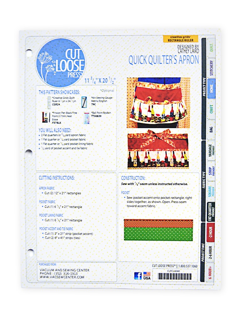 Cut Loose Press Quilter's 围裙-