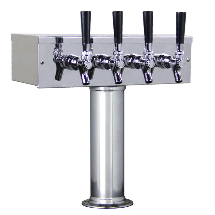 Kegco TTOW-4F-SS Polished Stainless Steel T-Style 4 Faucet Taps Beer Tower