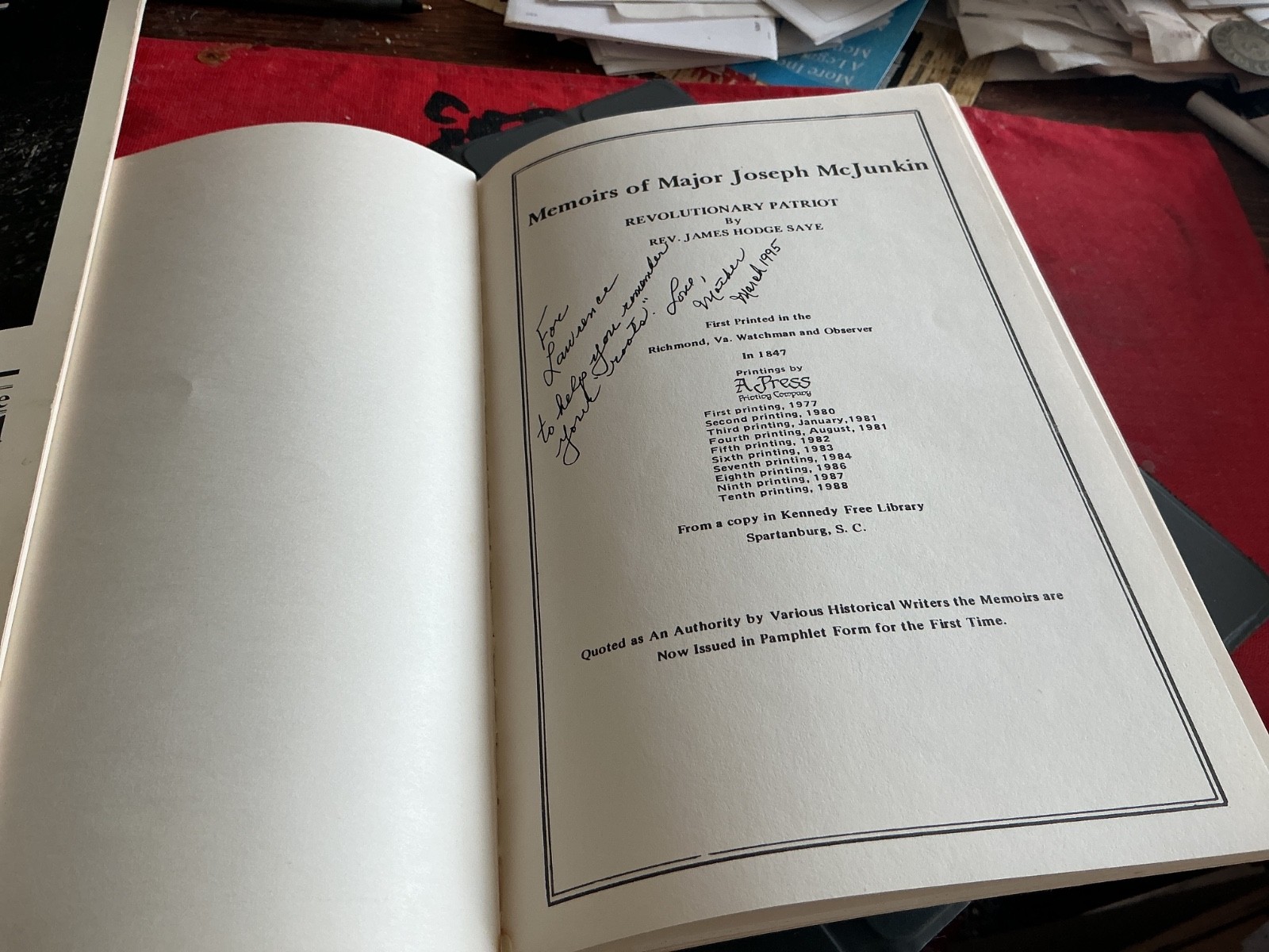 Memoirs of Major Joseph McJunkin, Revolutionary Patriot