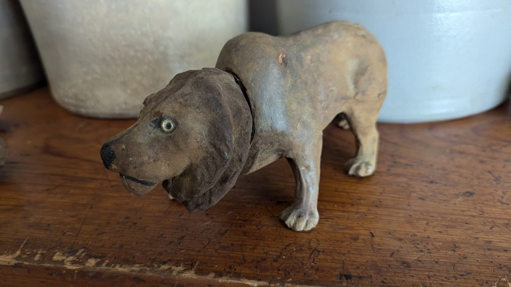 Rare Antique Composition German Lion Polychrome Painted Candy Container
